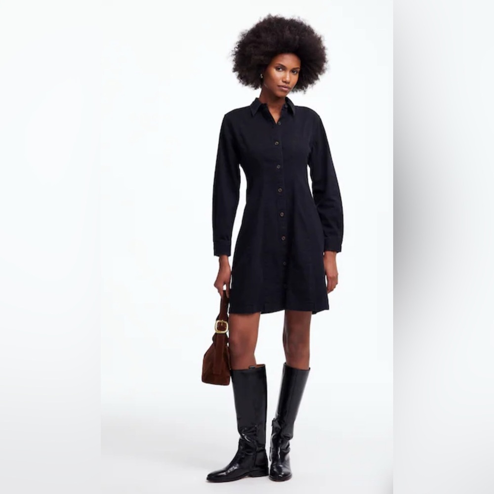 MADEWELL Women’s Denim Seamed Mini Dress in Washed Black Sz. 12 Long Sleeve $128